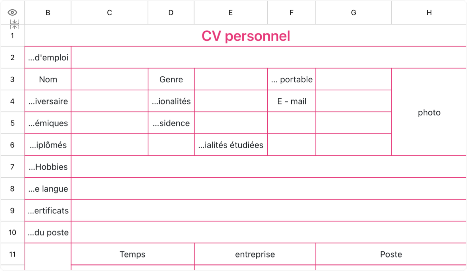 Modèle de CV personnel rose